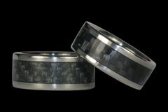 Gray and Black Carbon Fiber Titanium Ring Band Set - Hawaii Titanium Rings
 - 1