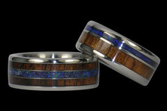 Australian Opal and Koa Titanium Ring Set - Hawaii Titanium Rings
 - 1